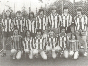 Reynolds (back row, far right) with her young Norwich Ladies charges, 1982.