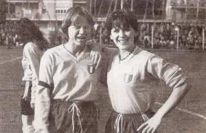 O'Brien (right) in Lazio colours with Danish goal-machine Susy Augustesen, 1981. Picture from 