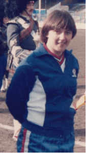 Thomas lines up before her 50th cap against Scotland at Preston, March 1985 The cap was presented post-match by Sir Tom Finney